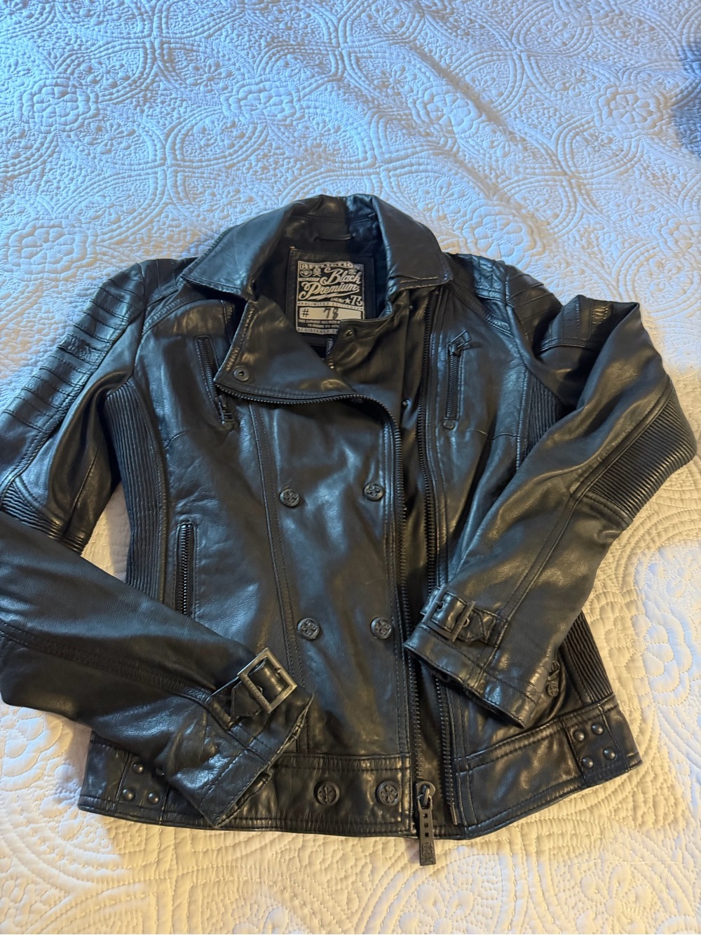 Affliction Black Double-Breasted Leather Moto Jacket
